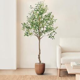 ANTING Artificial Olive Tree, 6FT Tall Faux Olive Trees with Pot 72in Outdoor Fake Potted Silk Plant for Home Decor Indoor Gift