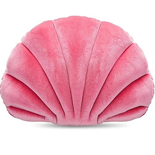 Marsui Pink Sea Princess Seashell Decorative Pillow, Preppy Room Decor Soft Velvet Seashell Shaped Chair Cushion Stuffed Throw Pillow Cute Clam Pillow for Sofa Bed Living Room(13.4 x 9.8 in)