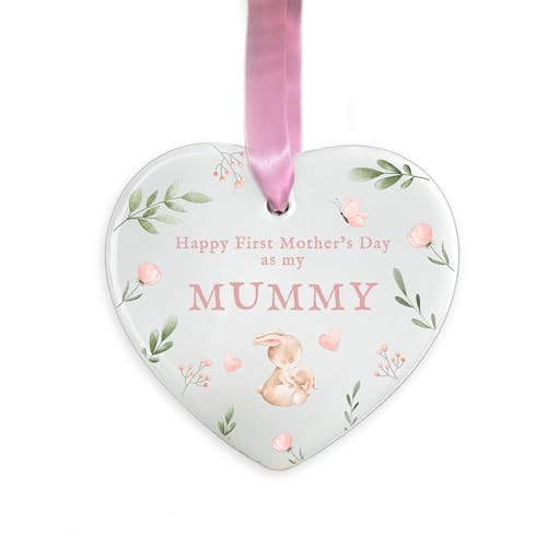 First Mother’s Day Ornament for Mummy, Ceramic Hanging Decoration, New Mum Gift from Baby, 1st Mother’s Day Keepsake, Mum Ornament (Heart)