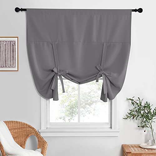 NICETOWN Blackout Curtain for Kitchen Window, Energy Efficient Tie Up Shades for Living Room Rod Pocket Balloon Shade for Thanksgiving, Grey, 52W x 63L (Set of 1 Panel)