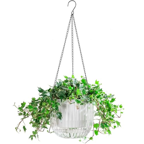 Melphoe 1 Pack Self Watering Hanging Planters Indoor Hanging Flower Pots, 8.3 Inch Outdoor Hanging Plant Pot Basket, Plant Hanger with 3Hooks Drainage Holes for Garden Home