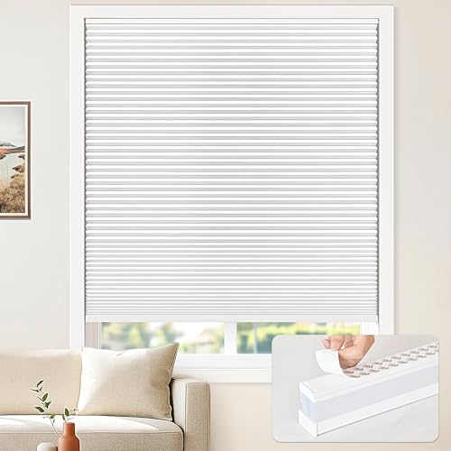 "LazBlinds Cordless Cellular Blinds, No Drill Blackout Honeycomb Shades for Indoor Windows, Insulated UV Protection Cellular Shades, Easy Inside Mount, 33.5"" W x 48"" H, White"