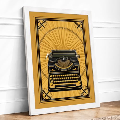 Typewriter Sunburst Art Deco Framed Wall Art Print A3 White - Ready to Hang, Premium Giclée Paper, Fade-Resistant Inks, Securely Packaged, UK Made