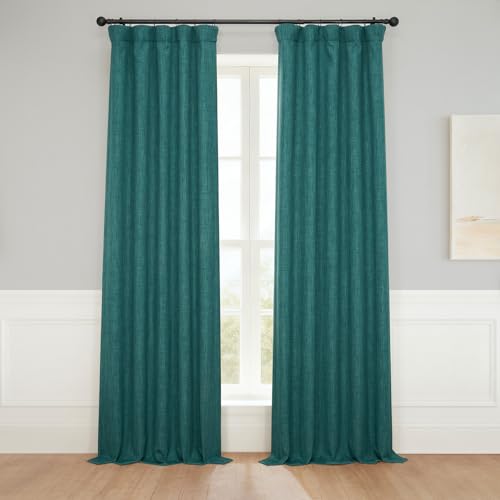 HPD Half Price Drapes Faux Linen Room Darkening Curtains - 96 Inches Long Luxury Linen Curtains for Bedroom & Living Room (1 Panel), 50W X 96L, Slate Teal