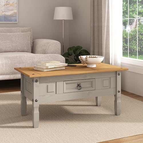 Corona Grey Coffee Table 1 Drawer Solid Mexican Pine Wood