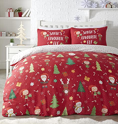 Bedlam Elf & Santa-Easy Care Duvet Cover Set, Polycotton, Multicolour, 1 pc, Single