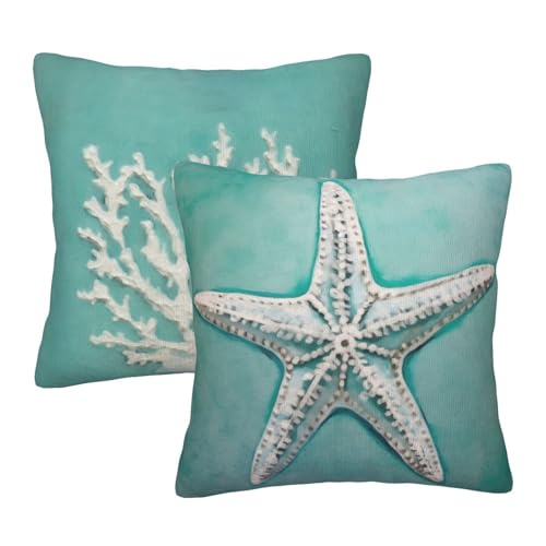 aipoase Sea Starfish Throw Pillow Covers 18 X 18 Inch Set of 2 Pillow Cases Decoration Cushion Cover for Sofa Bedroom Living Room Outdoor