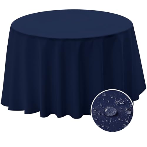 BYDOLL Table Cloth 60 Inch Round Tablecloth Fits Max50 Inch Diameter Table Top,Navy Blue Polyester Washable Wrinkle-Free Spillproof Tablecloth for Party Patio Cover