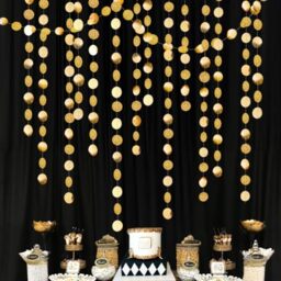 Decor365 Gold Circle dots Garland Party Decorations Paper Polka Dots Streamers Hanging Decor Backdrop Bunting Wedding/Birthday/Baby Shower/Graduation/New Year/Christmas/Home/Garden/Barbecue/Doorway