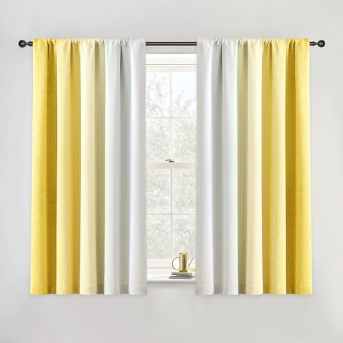 Geomoroccan Ombre 100% Blackout Curtains 54 Inch Length 2 Panels for Bedroom Living Room Gold Yellow White Gradient Patterned Room Darkening Privacy Rod Pocket Window Treatment Drapes