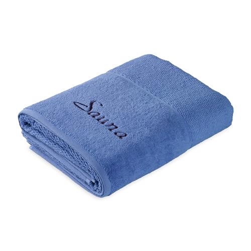 Frottana Pearl Sauna Towel with Embroidery Motif 80 x 200 cm 100% Cotton Cornflower