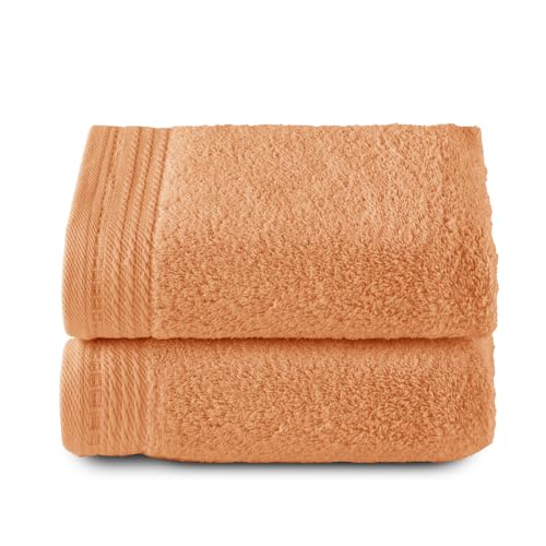 RIZO Top Towel - Set of 2 Hand Towels - Bath Towels - 100% Combed Cotton - 600 g/m2 - Measure 100 x 50 cm - Papaya
