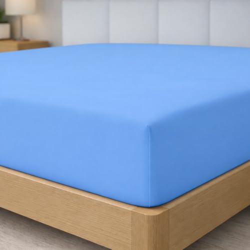 Degrees Home Collection – Fitted Sheet 160 x 190 cm Soft Microfibre – for Mattresses up to 33 cm – Oeko-TEX Certified – Blue