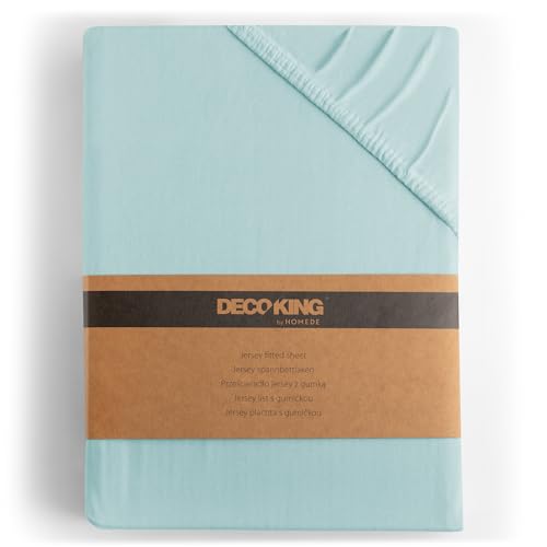DecoKing Fitted Sheet Super Emperor 100% Combed Cotton Soft Jersey Bed Sheet 200x220-220x240 cm Light Blue Amber