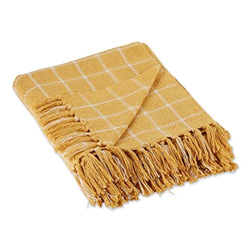 DII Transitional Checked Plaid Woven Throw, 50x60, Honey Gold