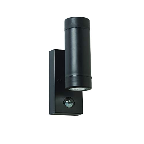 National Lighting Icarus PIR Outdoor Lights - Security Lights with Motion Sensor - GU10 LED Up Down Black Outdoor Wall Lights - IP44 Weatherproof Wall Lights