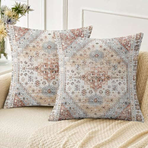ZSYTZL Boho Throw Pillow Covers 20x20 inch Set of 2,Soft Pillowcases Bohemia Carpet Pattern Decorative Sofa Living Room Bed Square Pillow Case Cushion Cover-Orange Grey