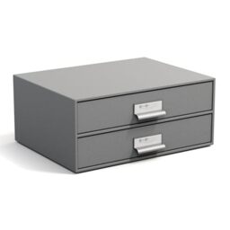Bigso Box of Sweden Drawer Storage Box for Documents and Office Supplies - Desk Organiser with 2 Drawers - Fibreboard and Paper Filing System - Grey