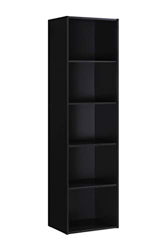 Hodedah Import Bookcase, Multi-Purpose Unit, Space-Saving & Stylish Storage, Slim and versatile design, 5 Shelf, 30D x 40.4W x 150.1H cm Dimensions, Black
