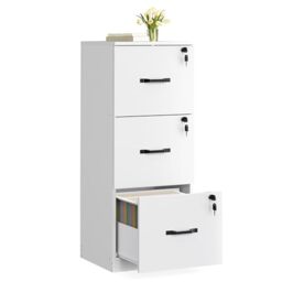 VASAGLE File Cabinet, Filing Cabinet for Home Office, Printer Stand, with 3 Lockable Drawers, Adjustable Hanging Rails, for A4 and Letter-Size Files, Cloud White CUSTOS Collection OFC055WB01
