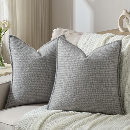 FUTEI Light Grey Decorative Throw Pillow Covers 20x20 Inch Set of 2,Soft Houndstooth Textured Cushion Case,Modern Home Decor for Couch Bed Living Room