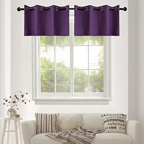 YGO Purple Blackout Valance for Small Window - Grommet Top Window Treatment Blackout Panels Drapes for Bedroom (2 Pcs W 52 x L 18)