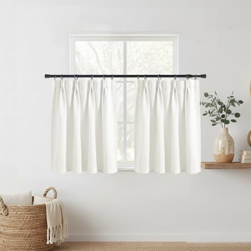 Lino Rosa White Blackout Small Window Curtains for Kitchen,Pinch Pleat Cafe Curtains 20 Inches Long for Bathroom