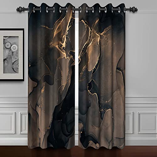 "Luxury Art Brown Marble Blackout Curtains 84 inches Long,2 Panels 42""Wx84""L - Room Darkening Window Curtains,Polyester Thermal Insulated Drapes,Grommet Window Drapes,for Bedroom Living Room Dining Room"