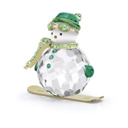 Swarovski Holiday Cheers Dulcis Snowman Figurine, Clear And Green Crystal With Champagne Gold-Tone Metal Accents, Part Of The Holiday Cheers Dulcis Collection