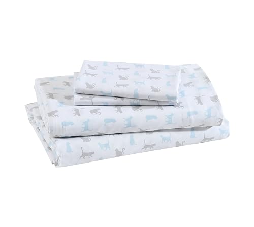 "Beatrice Home Fashions Printed Microfiber Sheet Set, Soft Comfortable Easy Care, Includes 1 Fitted Sheet with 12"" Deep Pockets, 1 Flat Sheet, Pillowcase, Full, Cat Silhouette"