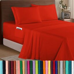 Elegant Comfort - Microfiber 1500 Thread Count Hotel Quality 4 Piece Bed Sheet Set Soft with Full Elastic for Thick Mattresses (18 to 24 inch Thickness), Twin/Twin XL, Red