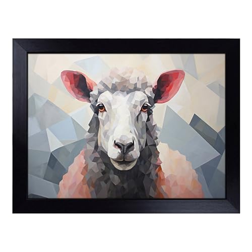 Lap Tray with Bean Bag Cushion, Sheep Geometric - Handmade in the UK, Raised Wooden Edge, Padded Cushion, Heat-Resistant Wipe-Clean Surface, for Meals, Laptops and Crafts