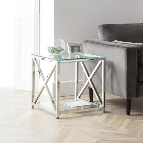 Julian Bowen Miami Lamp Table - Glass & Silver Tables