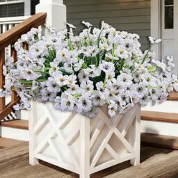Satefello 20 Bundles Artificial Flowers for Outdoors, UV Resistant Fake Flowers with Plastic Plants, Faux Silk Flowers for Planter Outdoors, Window Box Front Porch Patio Decor-White
