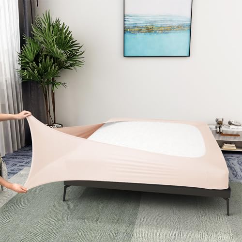 Alyvia Spring Box Spring Cover, Jersey Knit Stretchy All Four Sides Cover Bed Skirt for Hotel and Home, Queen/California Queen, Pink