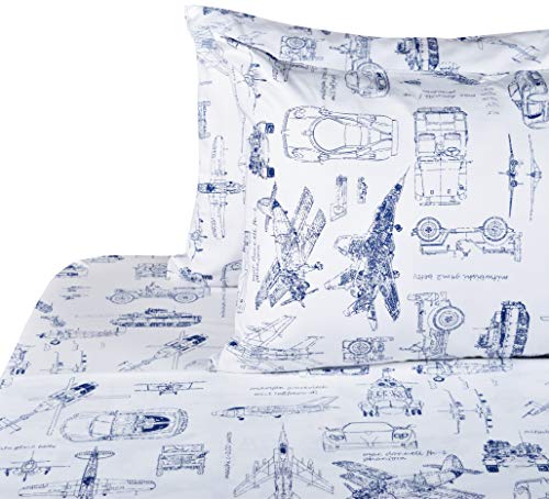J-pinno Cars Tank Helicopter Aircraft Military Transport Vehicles Sheet Set Full for Kids Boy Children,100% Cotton, Flat Sheet + Fitted Sheet + Two Pillowcase Bedding Set (1)