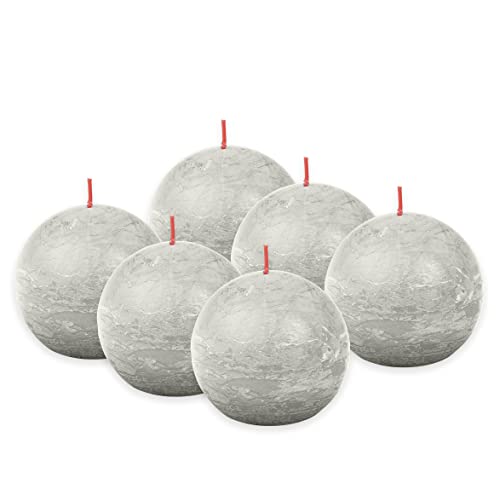Bolsius Rustic Ball Candle - Light Grey - Pack of 6 - Diameter 7.6 cm - Decorative Candle - Length Burning Time 25 Hours - Unscented - Contains Natural Plant Wax - Without Palm Oil