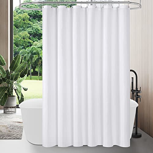MitoVilla Extra Long Shower Curtain Liner, White Shower Liner Fabric, Waterproof Bath Curtain Liner Polyester Soft Lightweight, 72 x 84 Inches, Washable