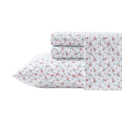 Laura Ashley - King Sheet Set, Super Soft Cotton Percale Bedding Set with Matching Shams, Oeko-Tex Certified (Aylesmore Ditsy Red, King)