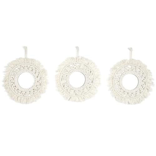 HOME DECO FACTORY, HD0177 Decorative Boho Macramé Mirror, Elegant and Bright, Ideal for Personalizing Your Interior, Easy to Install, Height 28 cm, Beige