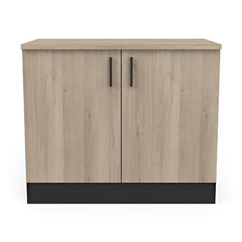 Demeyere Mobile Basso Cucina-2 Ante-Origan-Made in France-Garanzia 2 Anni, Legno ingegnerizzato, Kronberg/Nero Opaco, L 100 x P 60 x H 85 cm