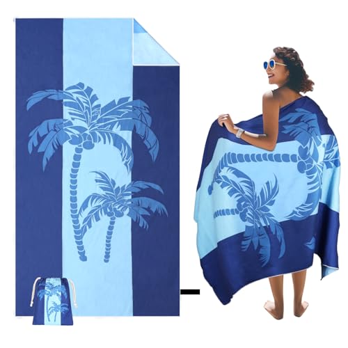 SKYREH Sand-Free Beach Towel, Large, 180 x 100 cm, Quick-Drying, Double-Sided Beach Towels, Lightweight Soft Microfibre Bath Towel, Beach Blanket for Beach, Travel, Swimming, Sauna, Yoga, Coconut Blue