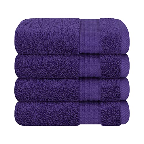 Cotton Paradise 100% Cotton Turkish Towel Set, Soft Absorbent Quick Dry, 4 Piece Washcloth Set, Violet Purple