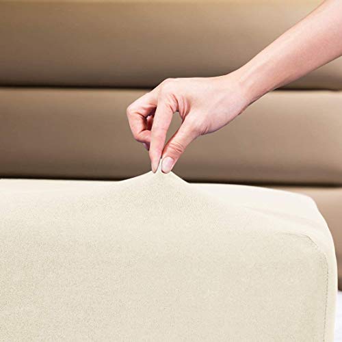 Family Bedding King Size Fitted Sheets Deep Fit - Fitted Bottom Sheet King Jersey Cotton - Deep Pocket Fitted Sheet King - Bedsheet For Kingsize Bed (King, Cream)