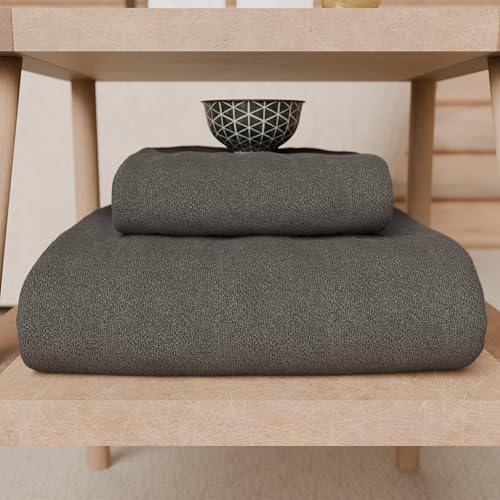 PETTI Artigiani Italiani - 100% Cotton Terry Bath Towels, 1+1 Towel Set, 2 Pieces 1 Face Towel and 1 Hand Towel, Dark Grey Towels