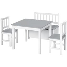 HOMCOM 4-Piece Kids Table and Chair Set with 2 Wooden Chairs Grey/White