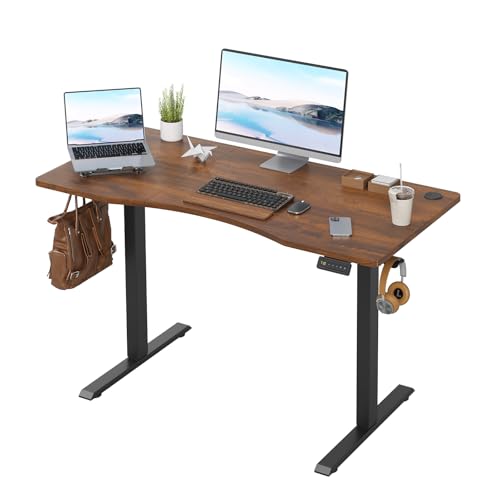 Farini U-Shaped Ergonomic Electric Standing Desk, 120x60cm, Height Adjustable Sit to Stand Desk with Memory Keypad & Headphone Hook for Home and Office Use