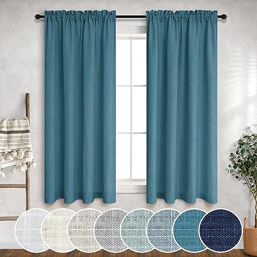 Mrs.Naturall Turquoise Transparent Rod Curtains, Linen Mix, 132 cm Wide and 137 cm Long