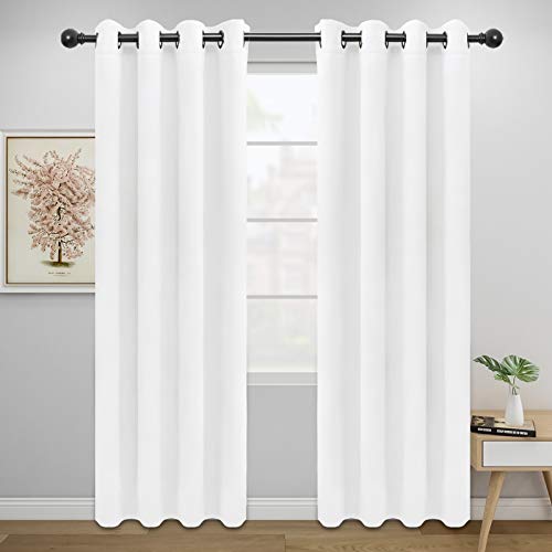 Easy-Going Blackout Curtains for Bedroom, Solid Thermal Insulated Grommet and Noise Reduction Window Drapes, Room Darkening Curtains for Living Room, 2 Panels(52x84 in,White)