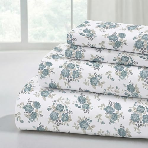 Modern Threads Printed 4-Piece Extra Soft Bedding Sheets & Pillowcase Set, Deep Pocket up to 16 inch Mattress Forever Roses King